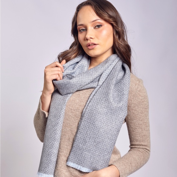 Grey with light blue details Alpaca scarf shawl. Winter scarf. Women scarf. - Picture 1 of 1